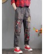 Embroidery Floral Elastic Waist Harem Casual Denim