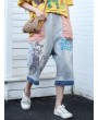 Cartoon Letter Embroidery Patchwork Jeans For Women