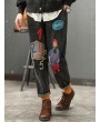 Vintage Patchwork Elastic Waist Embroidery Denim