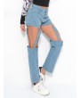 Hollow Solid Color High Waist Jeans For Women