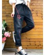 Embroidery Stars Elastic Waist Harem Denim