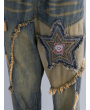 Embroidery Patchwork Elastic Waist Harem Denim