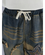 Embroidery Patchwork Elastic Waist Harem Denim