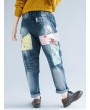 Casual Patchwork Elastic Waist Harem Denim