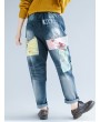 Vintage Loose Patch Ripped  High Waist Casual Denim