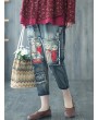 Cartoon Embroidery Distressed Pockets Casual Denim