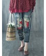 Cartoon Embroidery Distressed Pockets Casual Denim