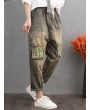 Retro Letters Embroidery Patch Drawstring Denim For Women