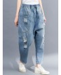 Solid Color Elastic Waist Casual Ripped Jeans For Women